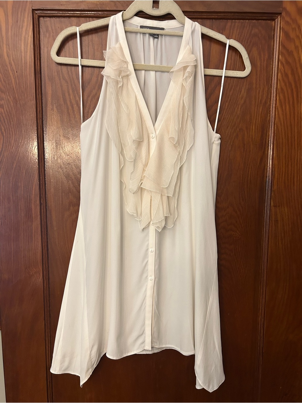 Vince Ivory Sleeveless Button Down with Ruffles Silk Chiffon Blend Size XS